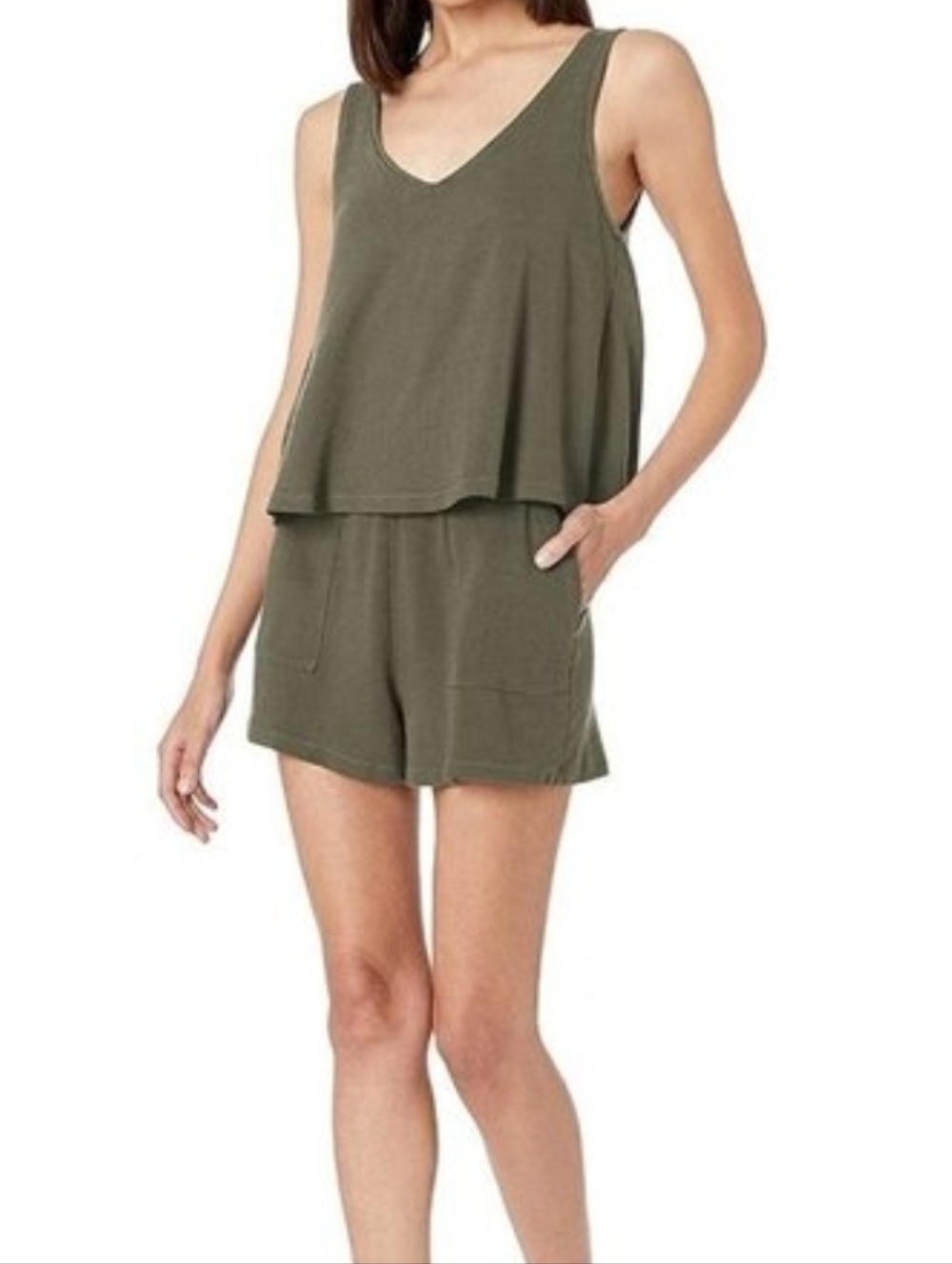 Monrow supersoft tank overlay romper green evergreen medium NWT